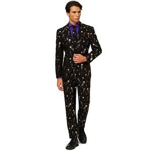 Opposuits Men's Black Gold Champagne Stars Party Fancy Fireworks Suit Size 38
